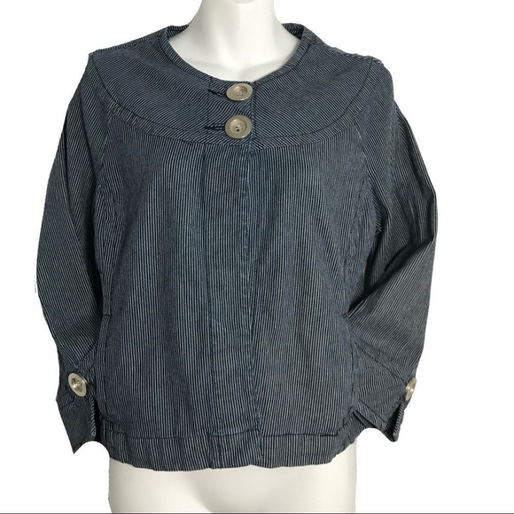 Anthropologie Tria Railroad Striped Big Button Crew Jean Crop Jacket Blu… - Picture 11 of 14